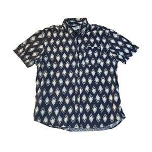 Old Navy Button Up Shirt Men Navy Blue Print Large